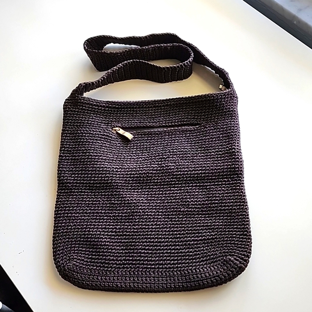 Brown Knit Crochet Shoulder Bag